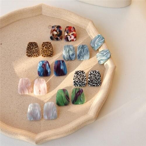 AOMU New Spring Boho Cute Acrylic Geometric Square Colorful Hit Color Marble Graffiti Stud Earrings for Women Daily Jewelry Gift