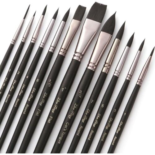 12pcs Nylon Hair Wooden Handle Watercolor Paint Brush Pen Set DIY Oil Acrylic Painting Brushes Art Supplies