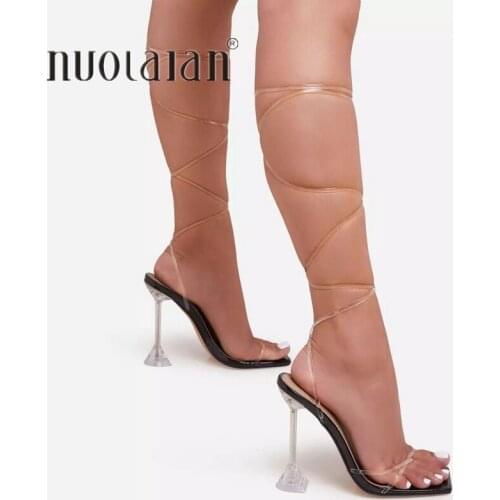 2021 Women shoes gladiator sandals 11.5cm high heels sandals summer party dress shoes cross strap lace-up pumps size 41 42