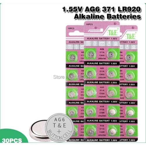 30PCS Alkaline Battery AG6 1.55V Button Coin Cell 371 SR920SW LR920 SR927 171 370 L921 LR69 SR920 Watch Batteries