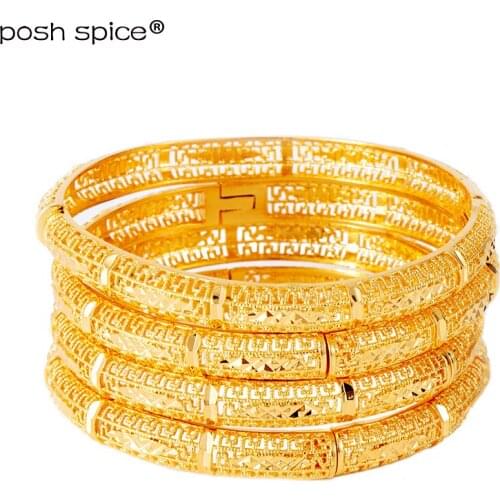 4pcs Dubai Bangles for Women African Gold Bangle with Charm Ethiopian Bracelets&Bangles Wedding Jewelry Indian Bracelets