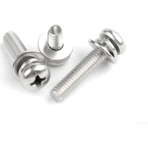 50pcs M2 Small pan head combination Phillips screw 304 stainless steel GB9074.8 Round heads three combinations 5mm-12mm Length