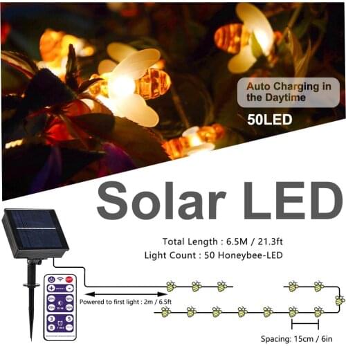 50 LED 10M Simulation Honey Bees Solar Power String Lamp Battery Garlands Fairy Lights Garden Christmas Holiday Decor Outdoor