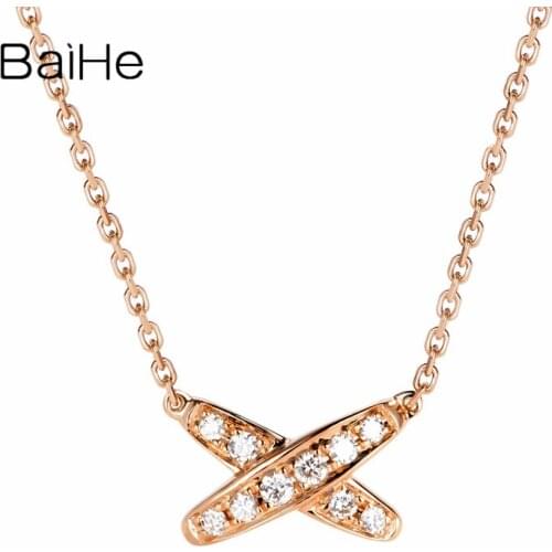 BAIHE Solid 18K Rose Gold 0.10ct H/SI Natural Diamonds Women Trendy Fine Jewelry Elegant Gift X-shaped diamond Gift Necklaces
