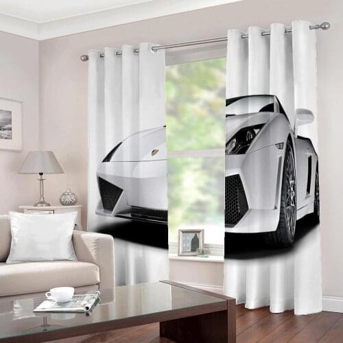 White Sport Car Art Modern Fashion style Curtains For Childrens Room Kids Rooms boys bedroom Indoor decor Drapes Sets