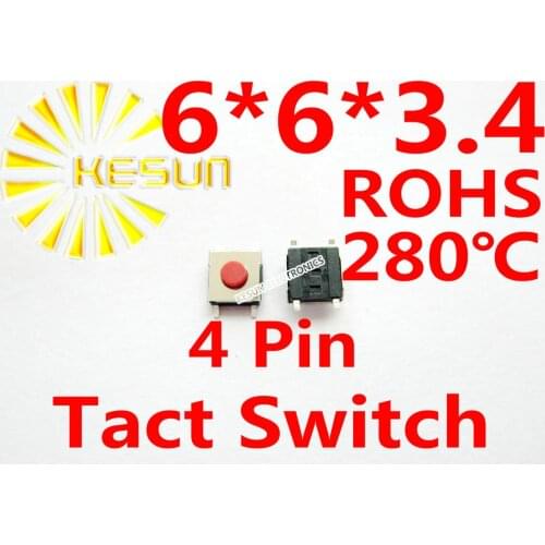 FREE SHIPPING 100PCS SMT 6X6X3.4MM 4pin Tactile Tact Push Button Micro Switch Momentary ROHS