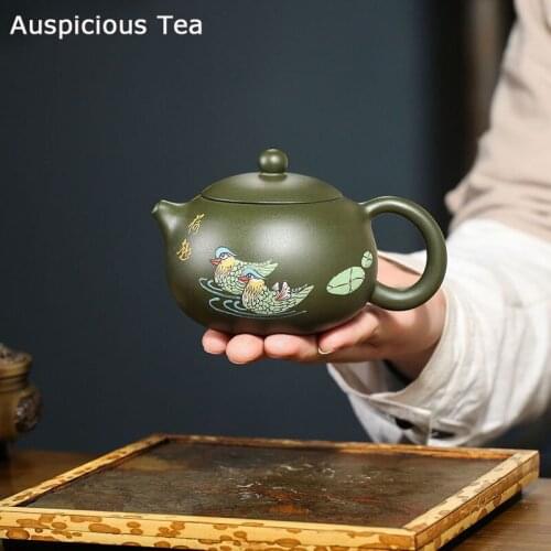 280ml Chinese Yixing Purple Clay Teapots Raw Ore Green Mud Xishi Tea Pot Home Zisha Filter Kettle Customized Tea Set Accessories