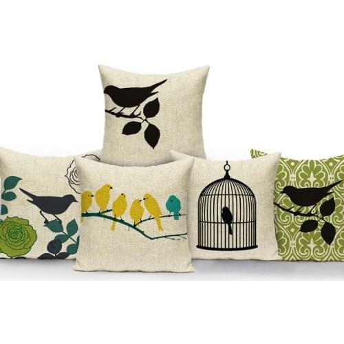 Tree Birds Printed Cushion Covers Geometric Stripes Pillow Cases Bed Polyester Throw Cover Pillows For Home Decor Sofa Chair