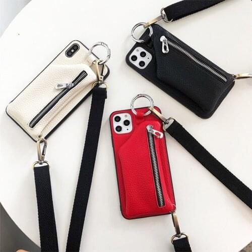 PU Leather Strap Cord Coin Purse Phone Cases for iPhone XR X XS 12PRO 11 PRO MAX 7 8 PLUS SE Crossbody Neck Lanyard Wallet Cover