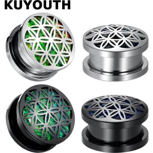 KUYOUTH New Stainless Steel Arc-shaped Dream Catcher Opal Ear Screw Gauges Tunnels Body Piercing Jewelry Earring Expanders 2PCS