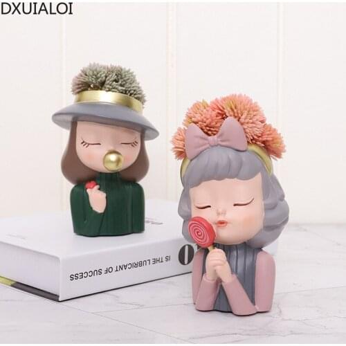 DXUIALOI European Creative Flower Pot Cute Bubble Girl Sculpture Resin Potted Balcony Plant Decoration Home Decoration