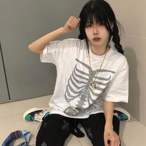 Y2K skull Harajuku tees Streetwear women T-shirt summer cotton hip-hop short-sleeved big size cartoon tops casual women clothing