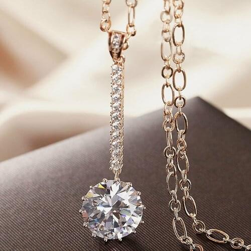 Huitan Korean Fashion Pendant Necklaces For Women Inlay AAA White Cubic Zircon Birthday Party Girl Accessories Cute Neck Jewelry