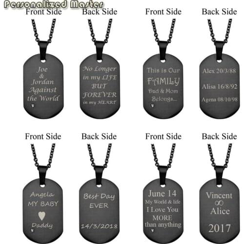 Personalized Master Customized Memorial Date Text ID Tag Necklace Military Army Pendant Stainless Steel Dog Tag Pendant Necklace