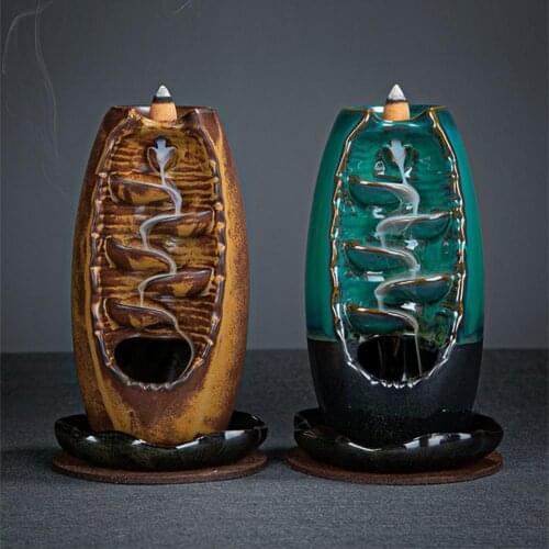 Ceramic Backflow Waterfall lncense Burner Indoor Antique Meditation Censer Home Ornament Mountain River Handicraft Incenses