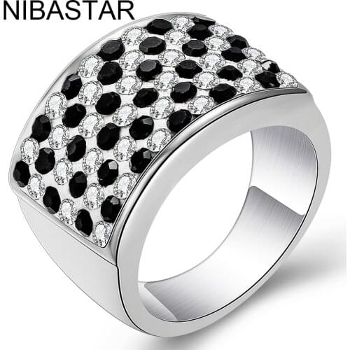 Simple Design White and Black Dots Rings For Women Stainless Steel Wholesale Fashion Crystal Jewelry Ring Drop Shipping