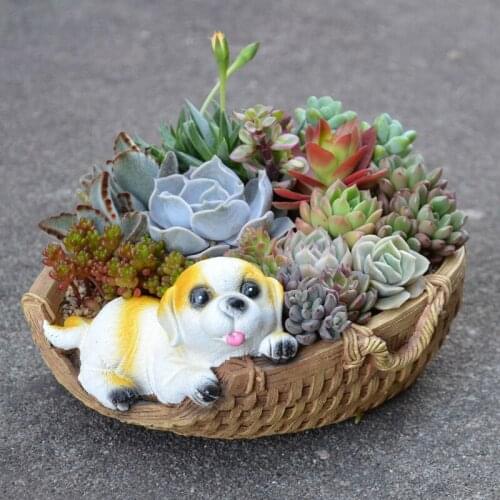 Creative Multi Meat Flowerpot, Cement Flowerpot, Hand-made Flowerpot, Vintage Dog Animal, Large Caliber Platter Flowerpot