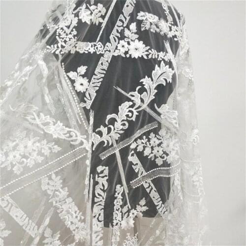 2020 New Chic Flower Grils Dress Fabric-Sequined Lace Fabric - Bridal Dresses Lace Fabric - Embroidery Mesh Lace Fabric By The Y