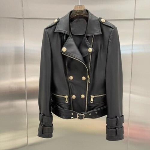 High Import Quality Real Sheepskin Coat Spring And Autumn Women Short Length Genuine Leather Jacket With Belt Slim Overcoat
