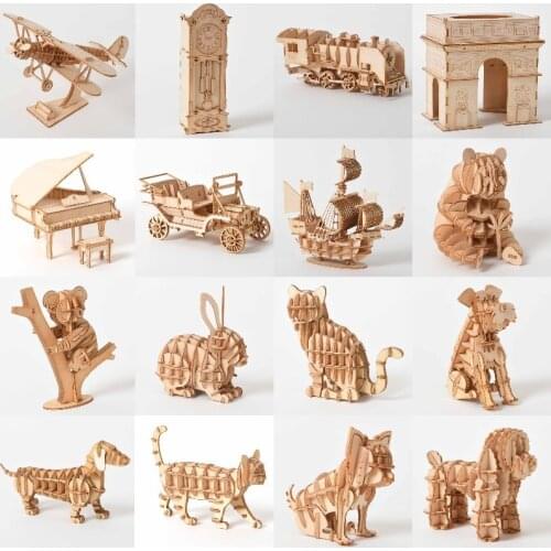Laser Cutting DIY Sailing Ship Train Airplane Toys 3D Wooden Puzzle Toy Assembly Model Kits Desk Decoration for Children Kids