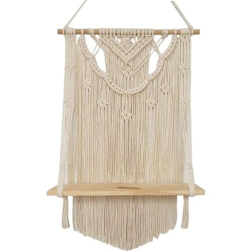 Macrame Wall ing Shelf Boho Floating Shelf Rope Woven Plant Wood Shelf
