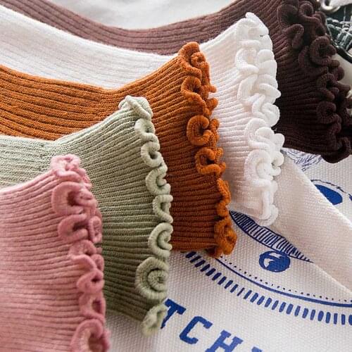 Harajuku Cute Sweet Breathable Short Sock Female Pure Color Casual Soxs Female Candy Color Fungus Ruffle Cotton Socks