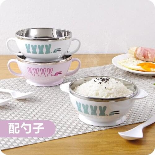 Stainless Steel Bowl With Handle Double Insulated Soup Bowl Plastic Salad Bowl With Spoon