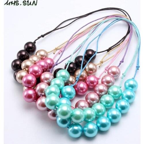 MHS.SUN Fashion Girls Chunky Pearl Beads Necklace Kids Child Bubblegum Necklace Adjustable Rope Jewelry For Birthday Gift 1PC