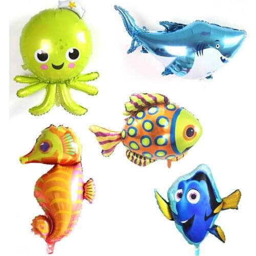 Cartoon childrens toy ocean shape octopus great white shark aluminum balloon birthday party decoration balloon wholesale