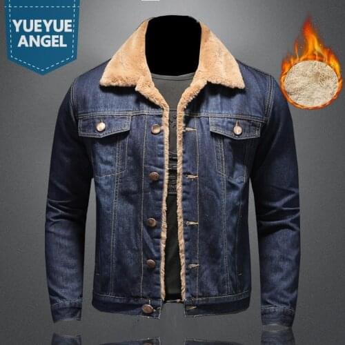 Thicken Denim Coat Mens Clothes Plus Size 5XL Casual Jacket Vintage Winter Warm Fleece Coats Men Classic Turndown Jean Jackets