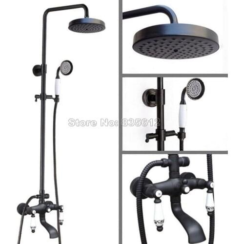 Wall Mounted Black Oil Rubbed Bronze Bathroom Rain Shower Faucet Set with Handheld Shower Bath Tub Mixer Tap Whg128