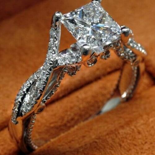 2016 New Luxury Jewelry Princess Cut 925 Sterling silver Simulated stones Wedding Engagement Party Band Women Ring Size 5-11