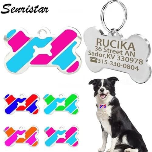 Personalized Dog Tag Custom Metal Bone Engraved Dog ID Name Tag Fashion Puppy Poodle Yorkie Dog Collar Tags Pet Accessories