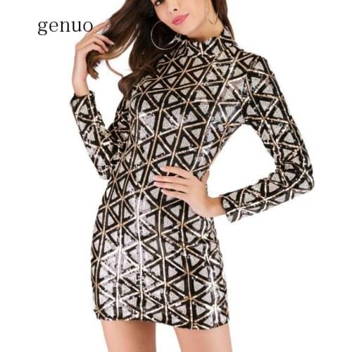 Sequin Dress Women Sexy Club Dresses 2020 Slim Fit Backless Bodycon Dress Sexy Hip Party Nightclub Mini Long Sleeve Dress