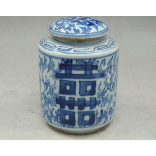 Details about Chinese old Handmade painting flowers blue and white porcelain Tea caddy pot