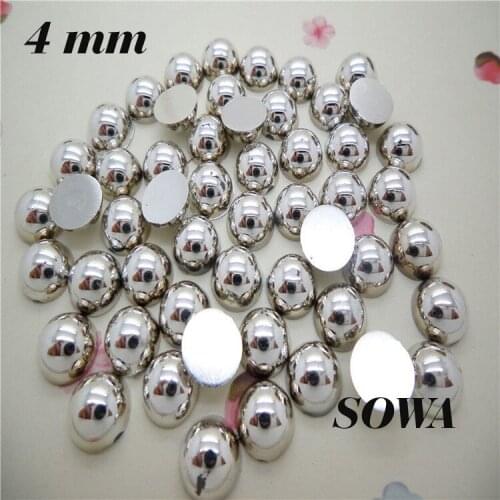 4mm Gold/Silver Color Wholesale 10000Pcs/lot Craft ABS Flatback Half Round Pearls Scrapbook Beads For DIY Jewelry Accessories