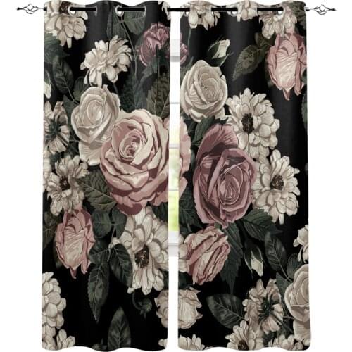 Plant Flowers Green Leaves Printed Window Curtains Living Room Bedroom Curtains Polyester Cloth Home Decor
