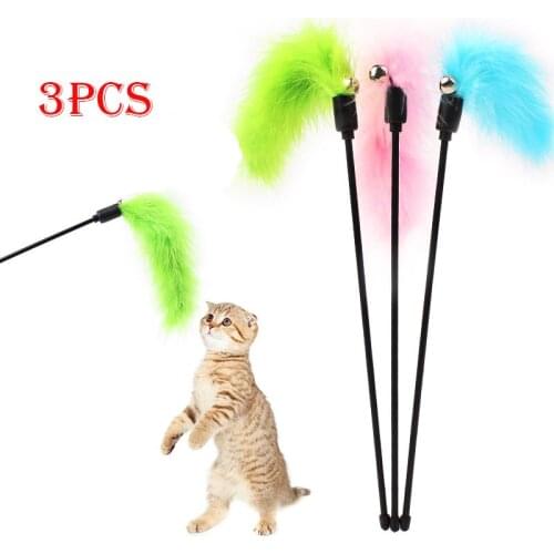 Random Color Funny Cat Stick Toys Colorful Turkey Feathers Tease Cat Stick Interactive Pet Toys For Cat Playing Pet Training Toy