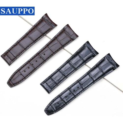 SAUPPO Watch Band Bamboo Grain 23mm Cruved End Double Springs Top Layer Leather Suitable for Frederique Constant