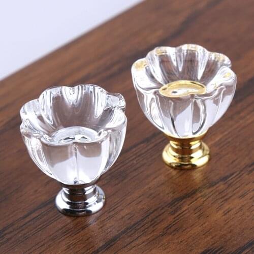 Modern fashion Creative flower shape glass crystal drawer tv cabinet knobs pulls silver golden kitchen cabinet cupboard handles