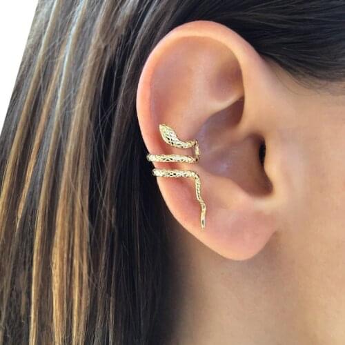 High quality minimal gold color vintage design 1piece single cute snake ear cuff earring for women no piercing clip on earrings