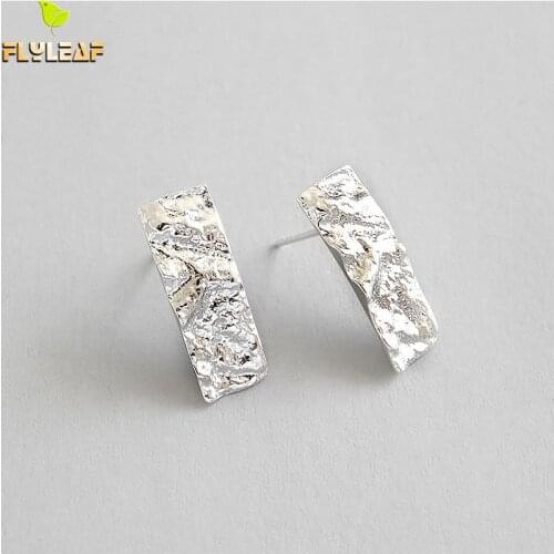 Flyleaf 925 Sterling Silver Irregular Hammer Faces Stud Earrings For Women Student Simple Earings Fashion Jewelry Ins Style