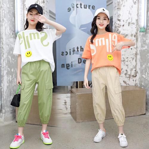 2021 summer Child Clothes Girls tracksuit Sport Fashion Letter shorts t shirt + loose pants Kid Teenager 5 6 7 8 9 10 11 12 year