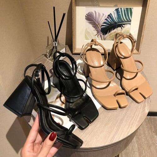 2021 New Women Pumps Fashion Thick High Heels Sandals Shoes Woman Thin Belt Open Toe Heels Flip Flops Pumps Ladies Casual Heels