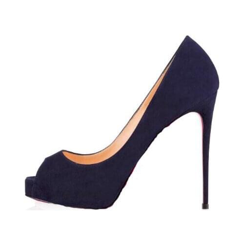 Royal Blue Suede High Heel Shoes Sexy Peep Toe Woman Pumps Autumn Thin Heels Party Dress Shoes 35-45