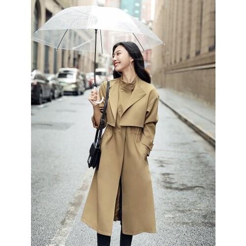 Windbreaker Womens Long British Style New Style in Spring 2021 Popular Spring and Autumn Versatile Khaki Coat