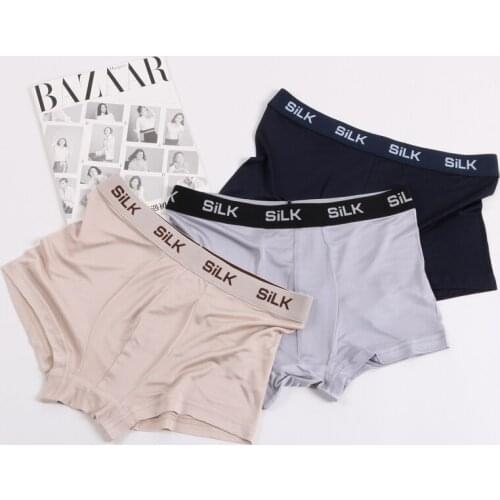 High Quality Silk Mens Underwear Comfort Breathable Soft Boxer Shorts Solid Panties Healthy Lingerie Calcinha Male Underwear