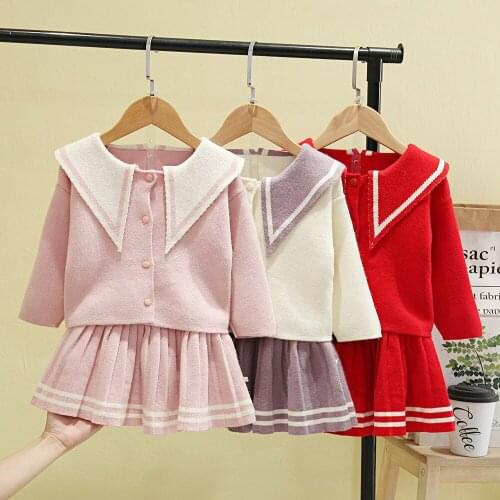 2020 Girls Winter Set Long Sleeve Sweater Shirt and Skirt 2 Pcs Clothing Suit Autumn Outfits for Kids Girls Christmas Clothes