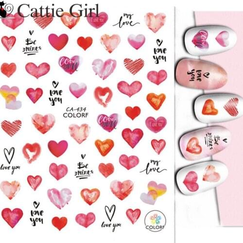 1sheet Love Nail Art 3D Stickers Valentine Sliders Heart Adhesive Red 3D Nail Art Stickers Nail Stickers Decals Adhesive