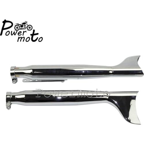 1Pair Chrome 550mm Left Right Side Motorcycle Fish Tail Fin Exhaust Muffler Silencer Pipe For Harley Chopper Cafe Racer 35-41mm